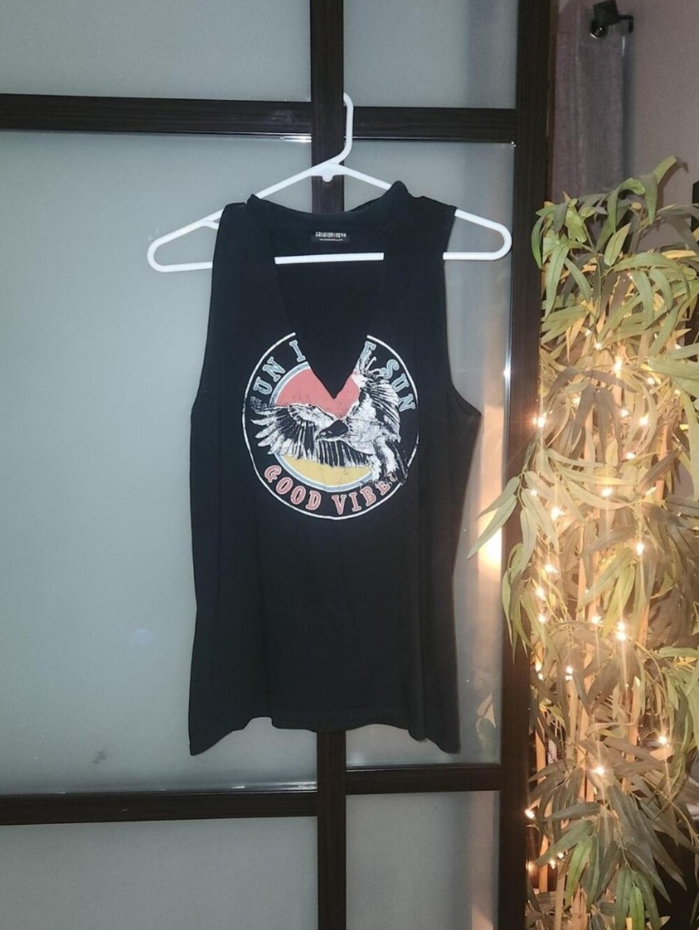 Fashion Nova Black Graphic Tank with Retro Sunset Eagle